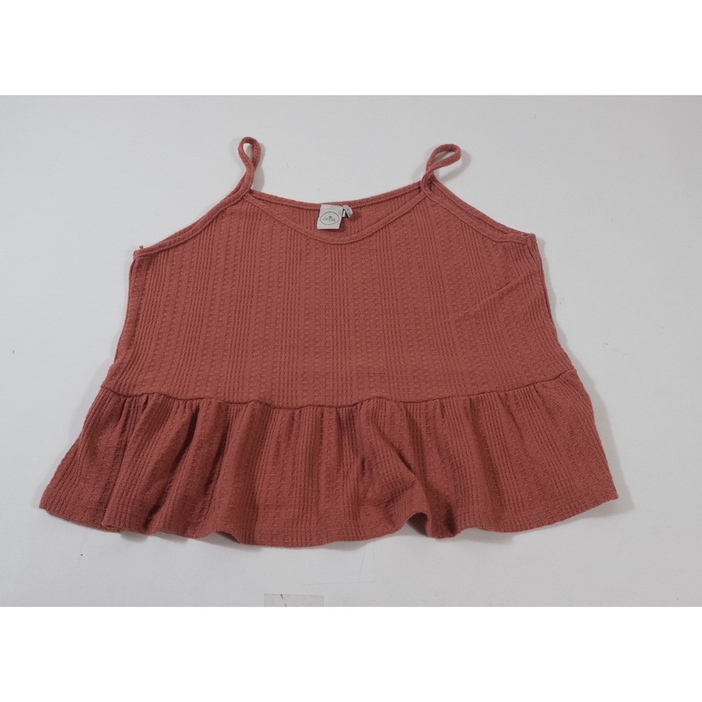 Paper Crane Cami Tank Top Women Small Rose Pink Waffle Knit Peplum Sleeveless